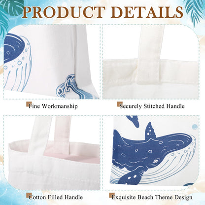 SATINIOR 10 Pcs Beach Theme Canvas Totes Bags Gifts Shopping Bags Reusable Grocery Handbags for Women Travel Cruise Wedding(Vertical Style)