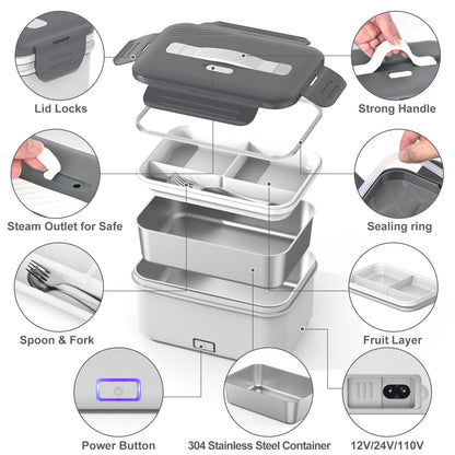 Electric Heated Lunch Box for Car Truck Home 1.8L 100W Portable Food Warmer with 12V/24V/110V/220V Hot Meal for Work Travel Jobsite Camping Christmas Gifts White Elephant Gifts for Adults/Men/Woman