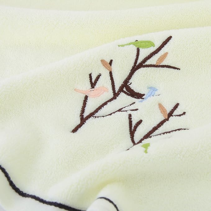 Pidada Bath Towel Embroidered Bird Tree Pattern 100% Cotton Soft Absorbent
