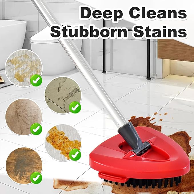 4 Part Stainless Steel Spin Mop Handles, Mop Base & Upgrade Scrub Brush Combo
