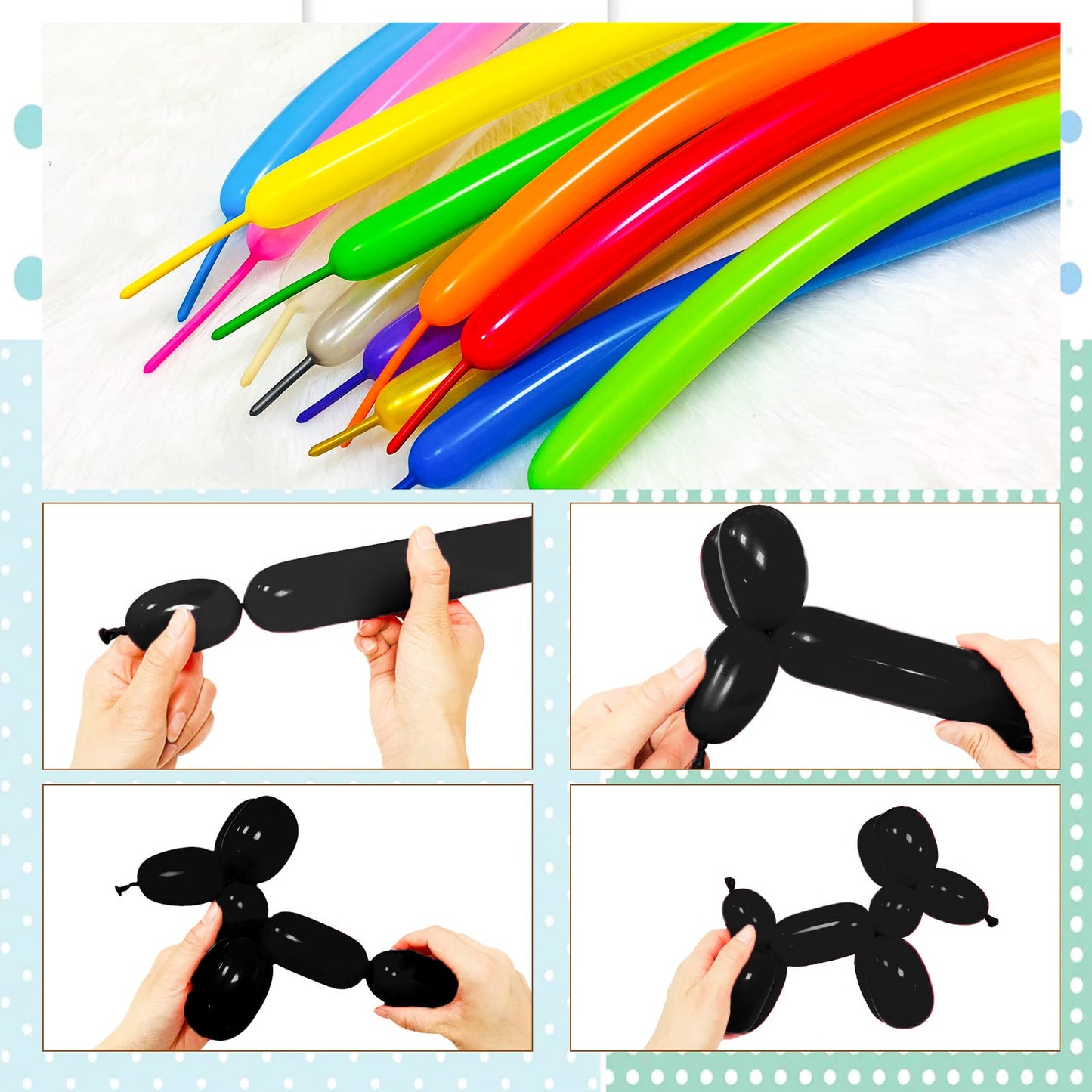 Black 260 balloons, Thickening Latex Black 260q Balloons for Animal Model, 100pcs Black Long Twisting Balloons for Halloween Xmas Presents, Animal Shape Weddings, Birthdays Clowns.