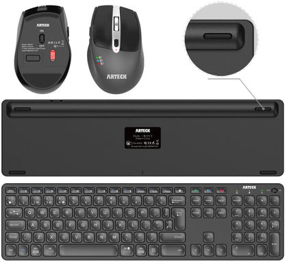Arteck Universal Multi-Device Bluetooth Keyboard and Mouse Full Size Wireless Bluetooth Keyboard and Ergonomic Mouse Set for Windows, iOS, Android, Computer Desktop PC Laptop iPad Tablet Smartphone