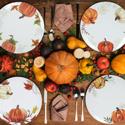 Webbylee 10 Inch Fall Pumpkin Plates for Thanksgiving, Set of 4 Durable Melamine Dinner Plates, Heavy Duty Dishwasher Safe & Shatter-Resistant Autumn Tableware for Holiday Parties