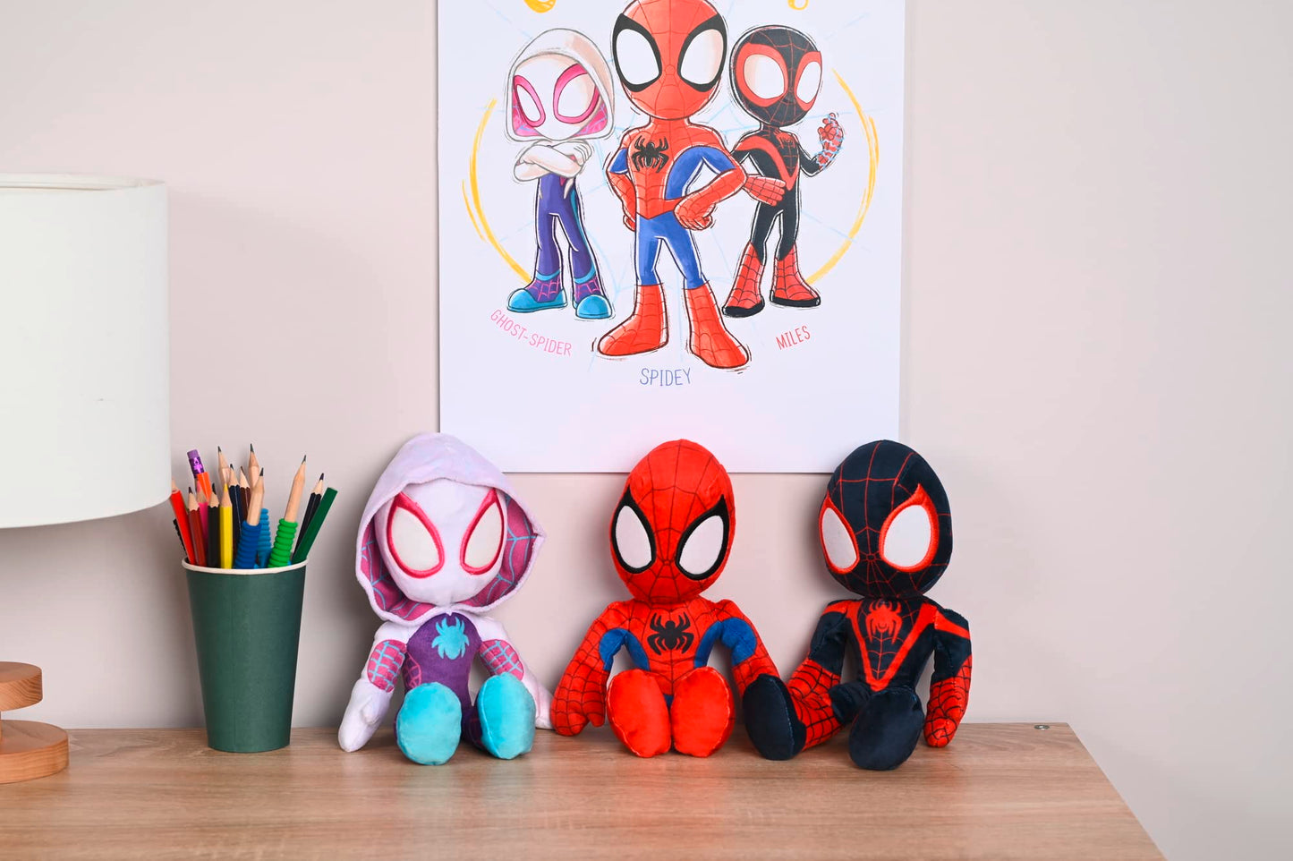 Disney Spiderverse Spiderman Action Figure 25 cm Soft Toy with Glow in the Dark Eyes,Blue,purple,white