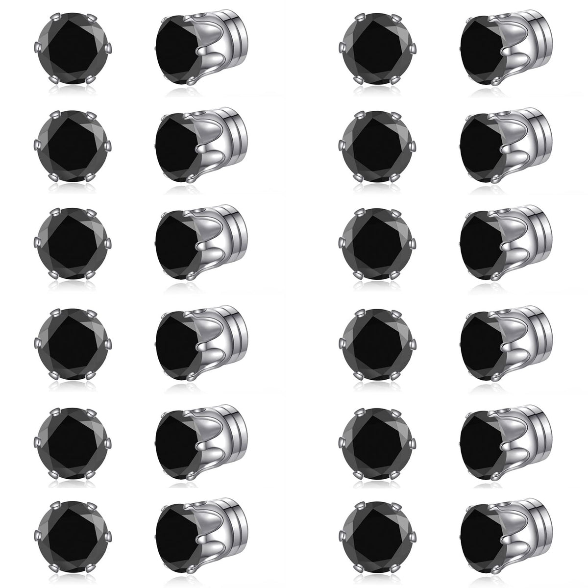 Spiritlele 12 Pairs Black Cubic Zirconia Magnetic Earrings Clip on Non Piercing Earrings Set Unisex