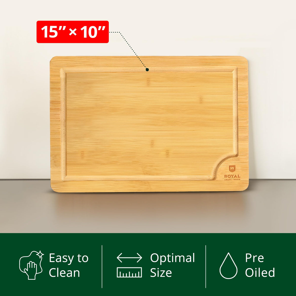 ROYAL CRAFT WOOD Bamboo Cutting Board with Juice Groove - Kitchen Chopping Board for Meat Cheese and Vegetables, Heavy Duty Serving Tray