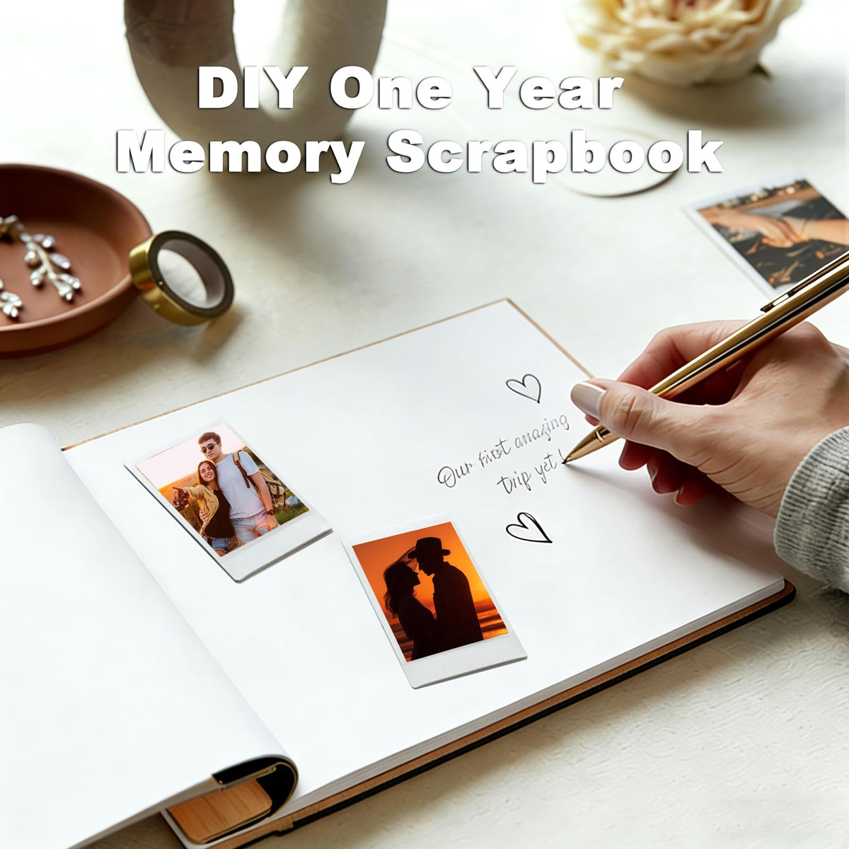 1 Year Anniversary Scrapbook, 1st Anniversary Paper Gift Photo Album for Boyfriend Girlfriend Her Him, One Year Wedding First Anniversaries Ideas Handmade DIY Memory Book for Couple Wife Husband