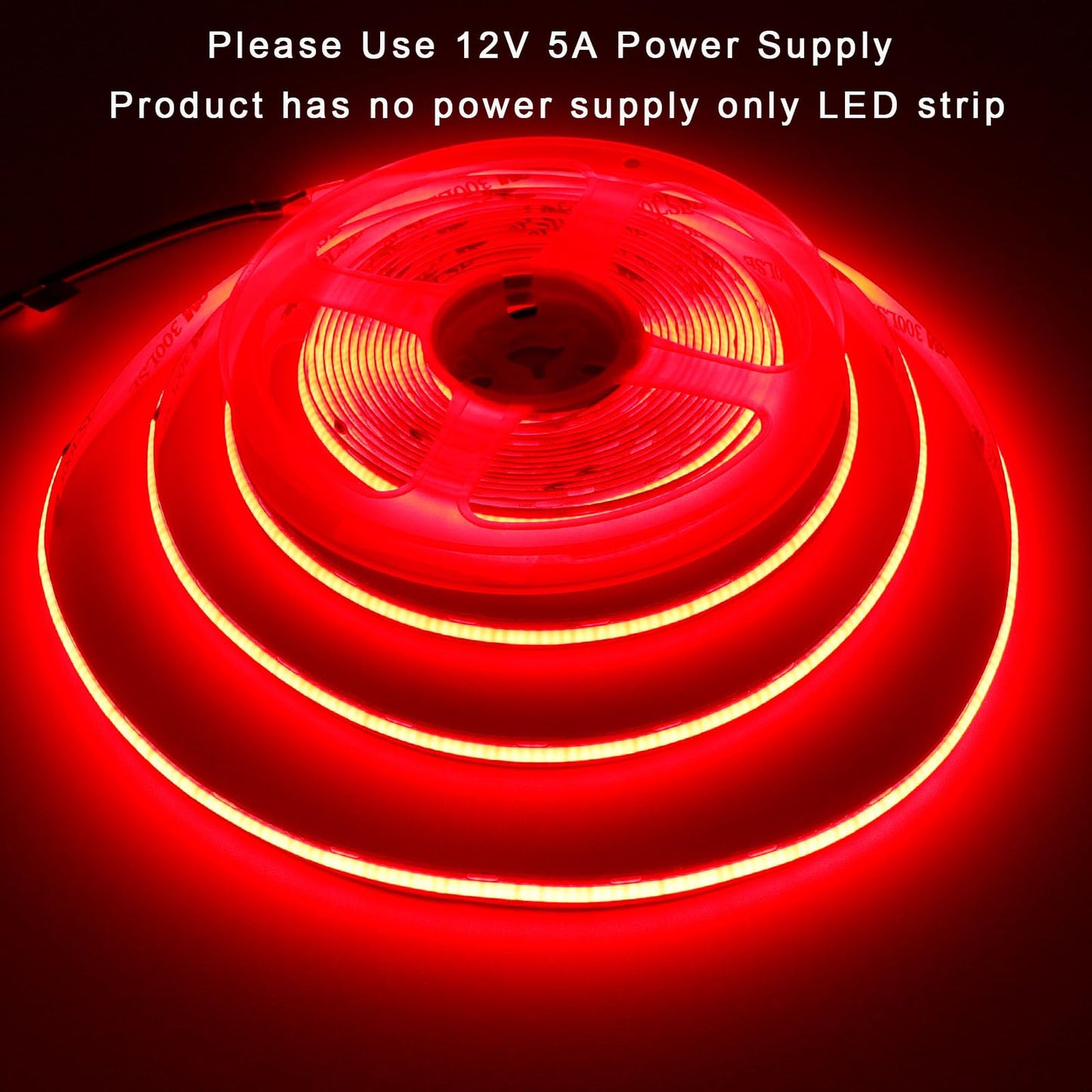 TOPAI 12V COB LED Strip Lights 5M Red IP65 Outdoor Waterproof Dotless Self Adhesive 480LEDs/M High Density Cuttable Flexible for Cabinet Home Car DIY Lighting Projects