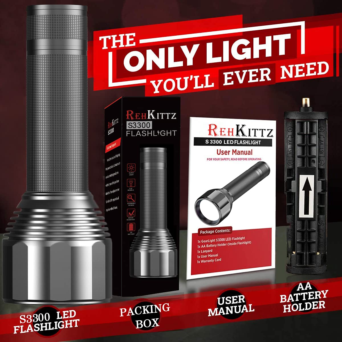 REHKITTZ Torch Led Super Bright 3000 Lumens Long Working Time Camping Adjustable Focus Flashlight with 5 Light Modes