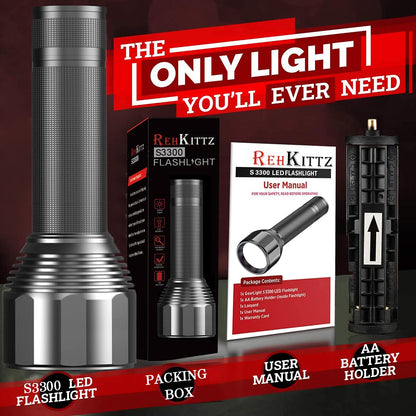 REHKITTZ Torch Led Super Bright 3000 Lumens Long Working Time Camping Adjustable Focus Flashlight with 5 Light Modes
