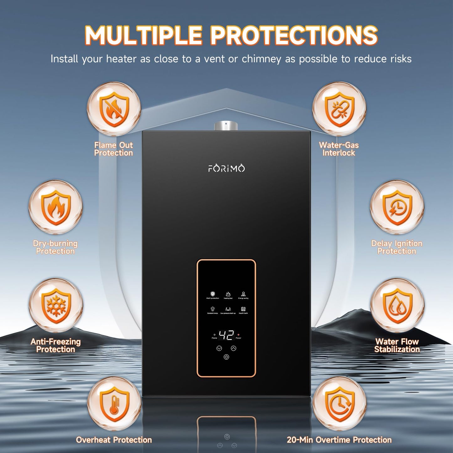 Propane Tankless Water Heater, 4.21GPM 16L Indoor,Constant propane water heater,Instant Hot Propane Gas Water Heater with Fahrenheit Digital Display,Multi-Protection