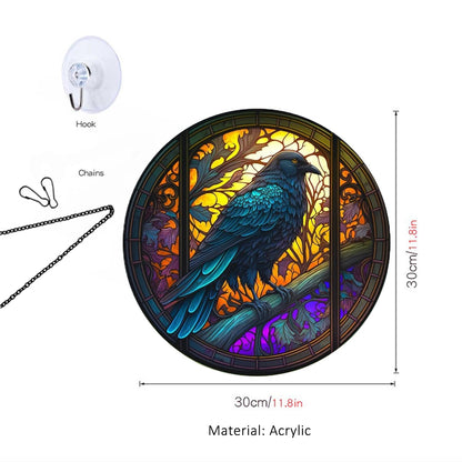 Gothic Raven Window Hanging - 12" Acrylic Suncatcher Alternative for Dark Decor, Witchy Aesthetic Indoor Ornament for Bedroom, Spooky for Women Men Bird Lovers(11.8"/30cm)