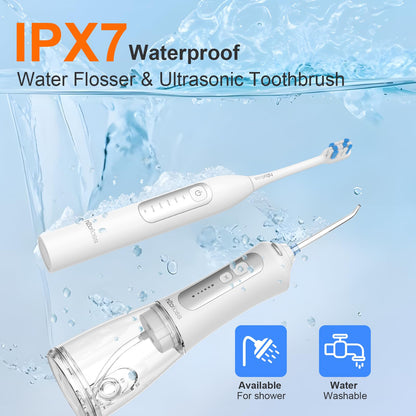 H2ofloss Sonic Electric Toothbrush and Water Flosser Combo, Rechargeable 2000mAh Toothbrush and 2500mAh Oral Irrigator with 300ml Tank, 4 Brush Heads, 5 Nozzles, 2 in 1 for Home and Travel (Black)