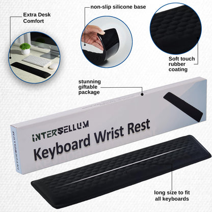 Ergonomic Memory Foam Keyboard Wrist Rest Pad, Extra-Wide Black, Soft Non-Slip Arm Cushion for Computer, Laptop & Desk | Pain Relief & Typing Comfort for Office & Gaming Use