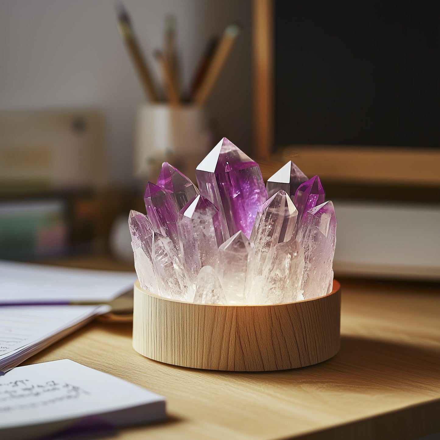 Amethyst Crystal Night Light - Natural Healing Crystal Bedside Lamp Soft Warm LED Light USB Powered Home Decor Night Light for Bedroom, Living Room Ideal Gift for Women & Men (Elegant Purple)