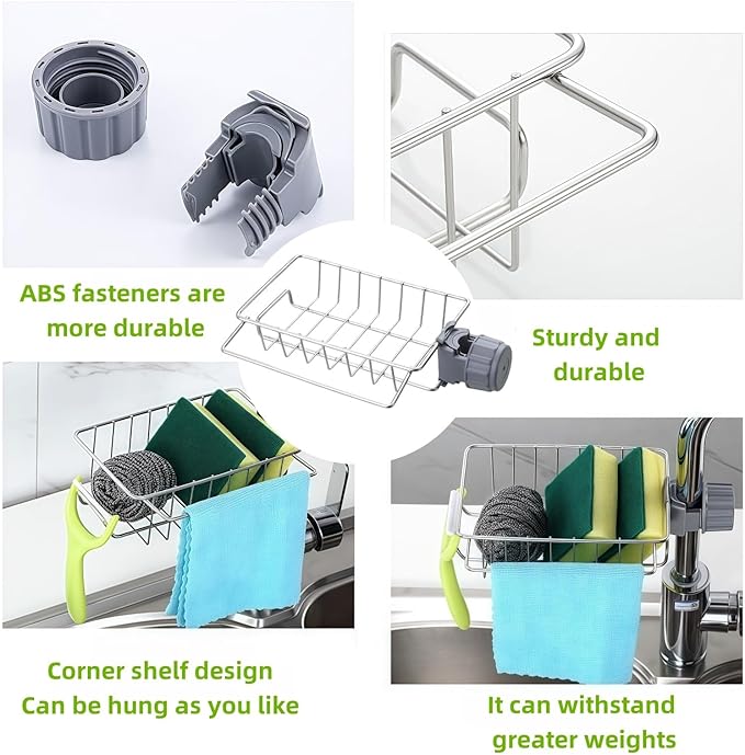 Sponge Holder for Kitchen Sink, Drying Rack for Sponges and Bottles