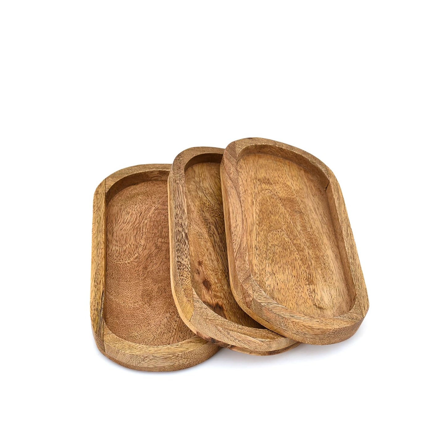 Kimona Platters Mango Wood Set of 3 Elegant Platters for Home Décor Cheese Board for Food, Bathroom, Home Décor (9" X 4" X 0.75")
