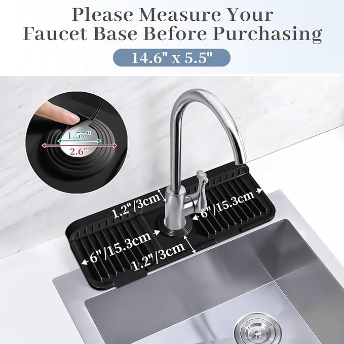 PoYang 14.6 inch Faucet Mat for Kitchen Sink Splash Guard, 7° Slope Silicone