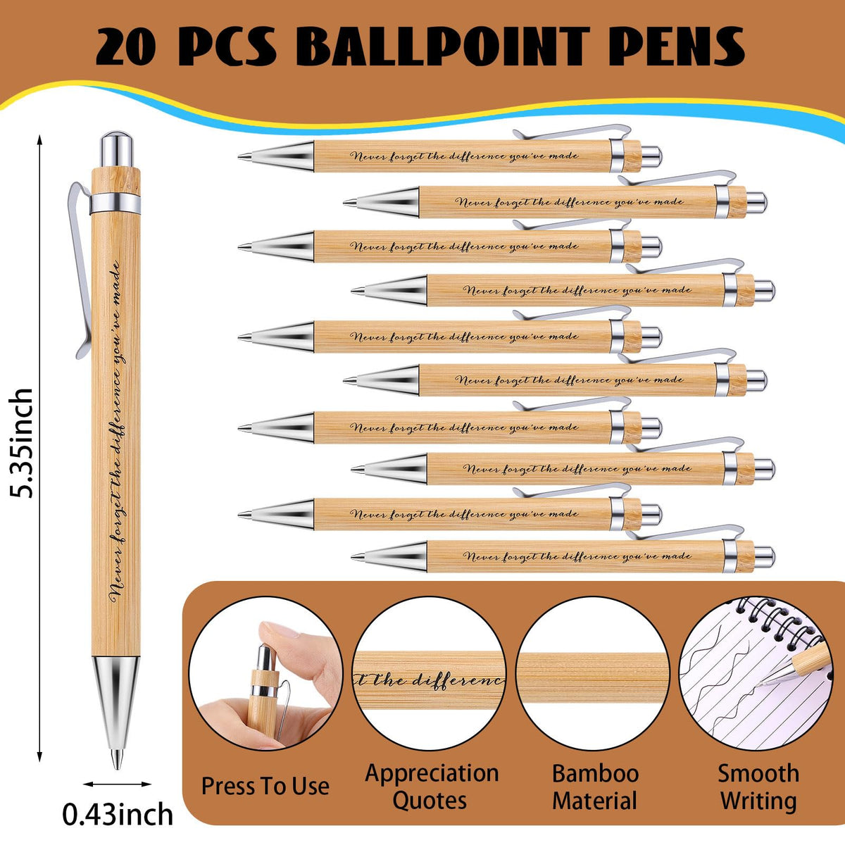 Czlotyh 20 Sets Employee Appreciation Gifts Encouragement Inspirational Spiral Notebooks with Sticky Notes Notepads Thank You Bamboo Ballpoint Pens for Nurse Coworker Teacher (NEVER FORGET)