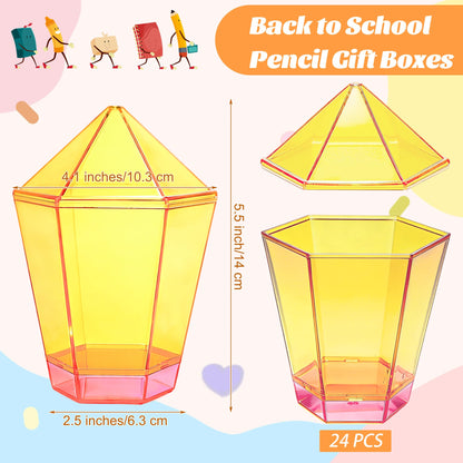 Aneco 24 Piece Pencil Gift Boxes Back to School Pencil Containers for Teachers Gifts Candy Popcorn Holders Bulk Bags Party Favor for Teacher Appreciation Gifts School Classroom Decoration