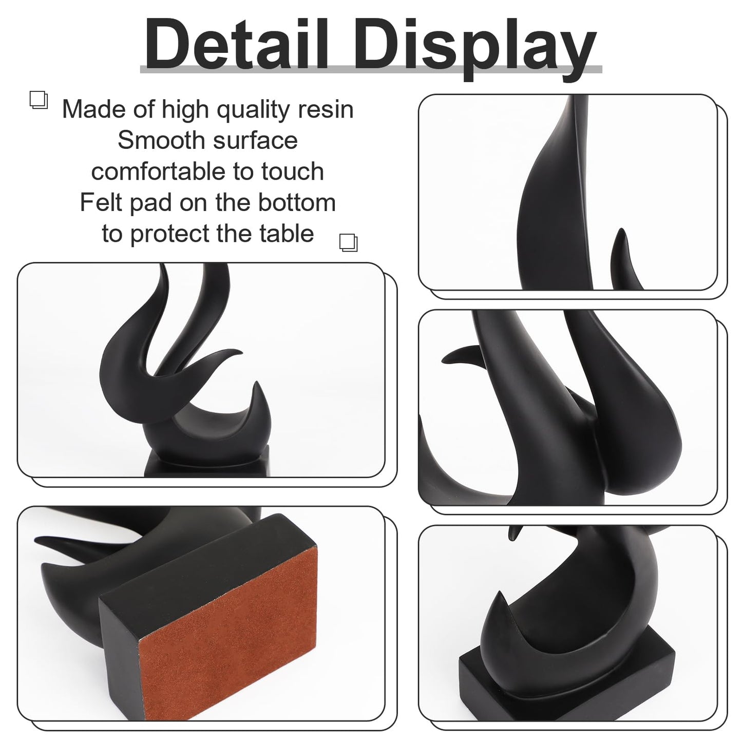Bocnity Modern Flame Sculpture Decor Flame Statue Resin Sculptures Abstract Art Figurines Centerpiece Sculpture for Home Decor Living Room Stand Coffee Table Office Decor(Black-B)