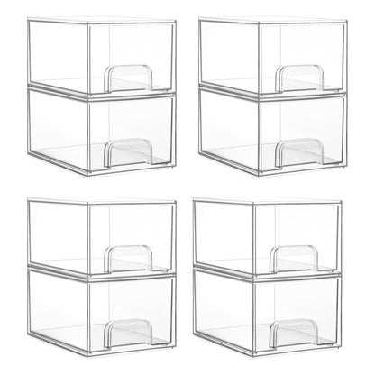 Vtopmart 4 Pack Small Clear Stackable Storage Drawers,Acrylic Bathroom Makeup Organizer,Plastic Storage Bins For Vanity, Undersink, Kitchen Cabinets, Pantry, Home Organization