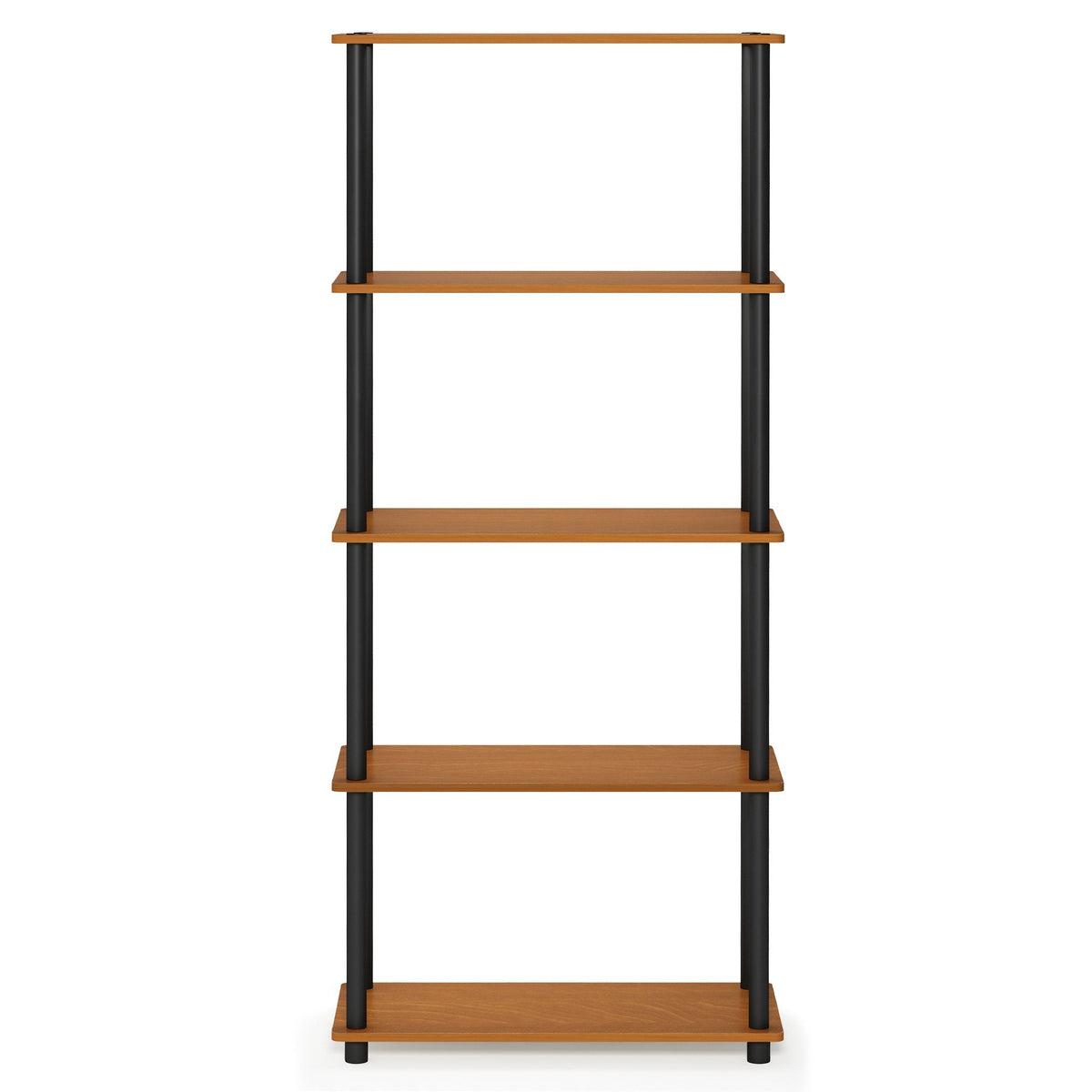 Furinno TURN-N-TUBE Storage Shelves, 5-Tier Book Shelf, Corner Shelf, Toolless Open Shelves, for Organization and Storage, Living Room, Garage, Home Office, Light Cherry