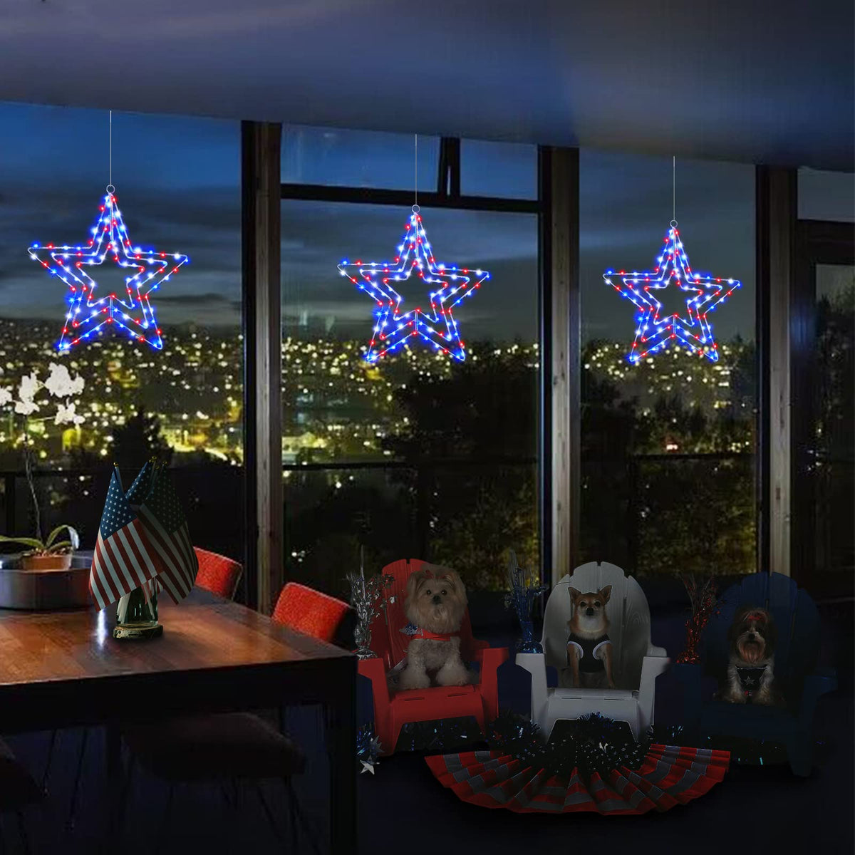 BlcTec 4th of July Decorations, 3 Layers of 14inch Red White Blue Big Stars with Rotatable Function, Durable Metal Frame Patriotic Stars Lights with Remote, 8 Modes & Timer for July 4th Decor, 2 Packs