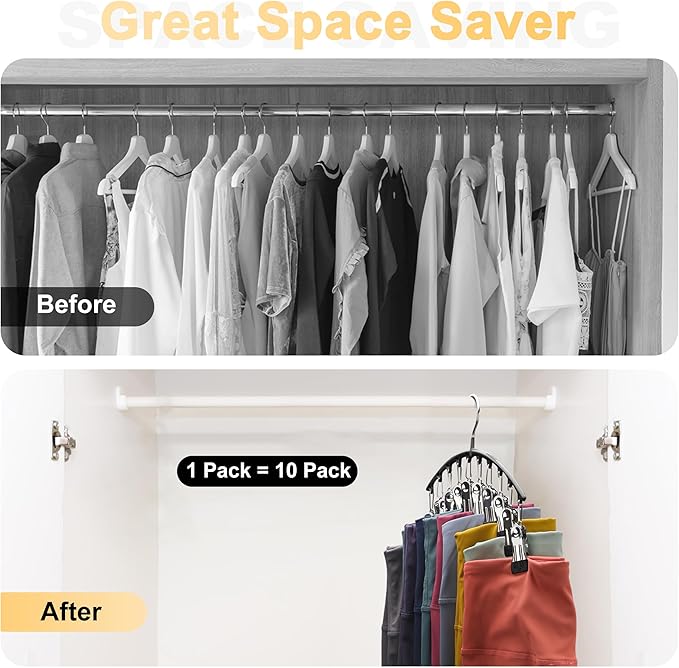 Legging Organizer for Closet, Metal Yoga Pants Hangers 1 Pack w/10 Clips Holds