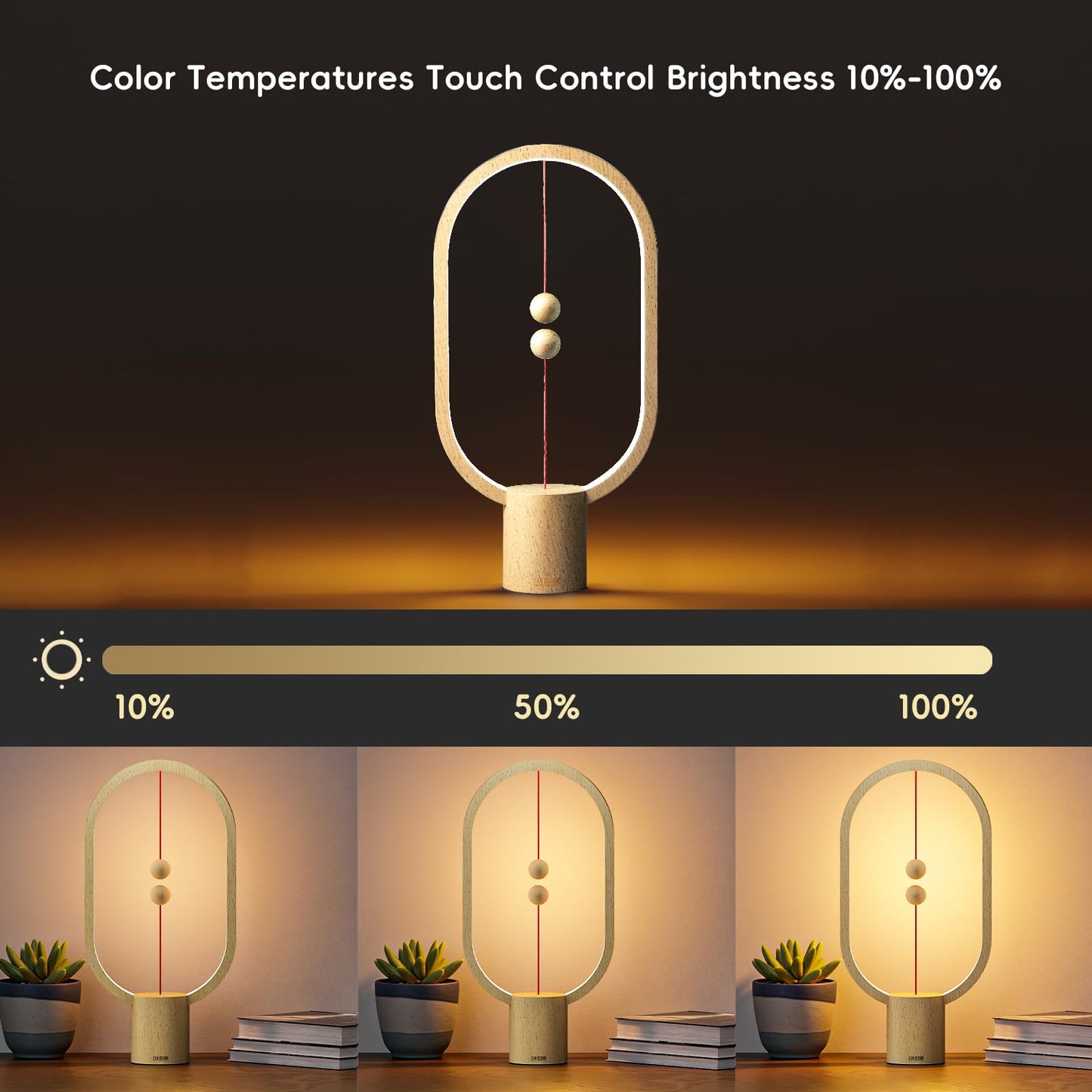 Xhope4u Table Lamp for Bedroom - Balance Lamp,Bedside Lamp with Touch Dimmer,Nightstand Lamp,3 Level Brightness Rechargered Night Light for Home,Office,College Dorm (Wood Color)