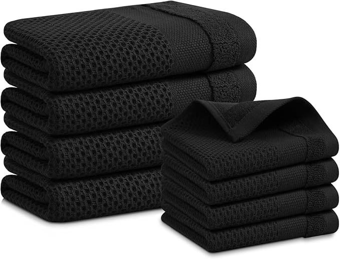 Homaxy Kitchen Towels and Dishcloths Set, 12 x 12 and 13 x 28 Inches, Super