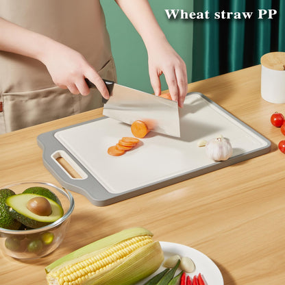 Stainless Steel Cutting Boards For Kitchen,Double Sided Cutting Board With Handle,Stainless Cutting Board And Wheat Straw Chopping Board With Juice Troughe,Kitchen Chopping Board Easy To Clean