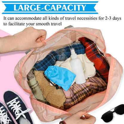 Foldable Travel Duffel Bag 2PCS Tote Carry on Luggage Bag Spirit Airlines Personal Item Sports Gym Bag Water Resistant Weekender Overnight Bags for Women and Men (Green+Pink)