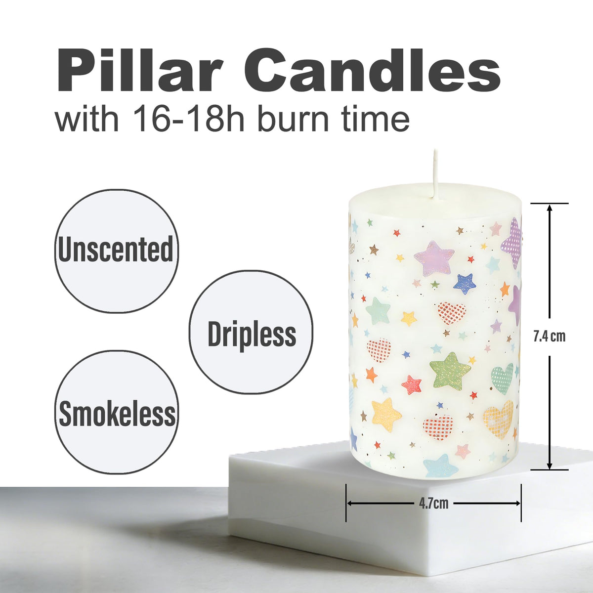 4 Pack Star Pillar Candles Dripless, Smokeless, Unscented Pillar Candles for Indoor Decor, Holiday Party, Birthday Dinner and Home Centerpiece