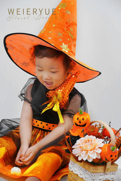 WEIERYUE Halloween Decor Artificial Flowers Black Roses with Pumpkins, Box Set Fake Flowers for, Indoor and Outdoor Front Party Party Decorations (Halloween Pumpkins are Orange and Black)