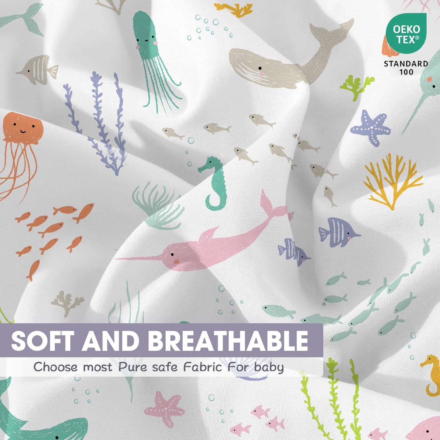 Bimocosy Crib Sheets 4 Pack, Baby Crib Sheets Fitted for Boys and Girls Breathable & Snug Fit, Soft Toddler Bed Sheets for Standard Crib Mattress Nursery Daycare Essentials, Ocean World
