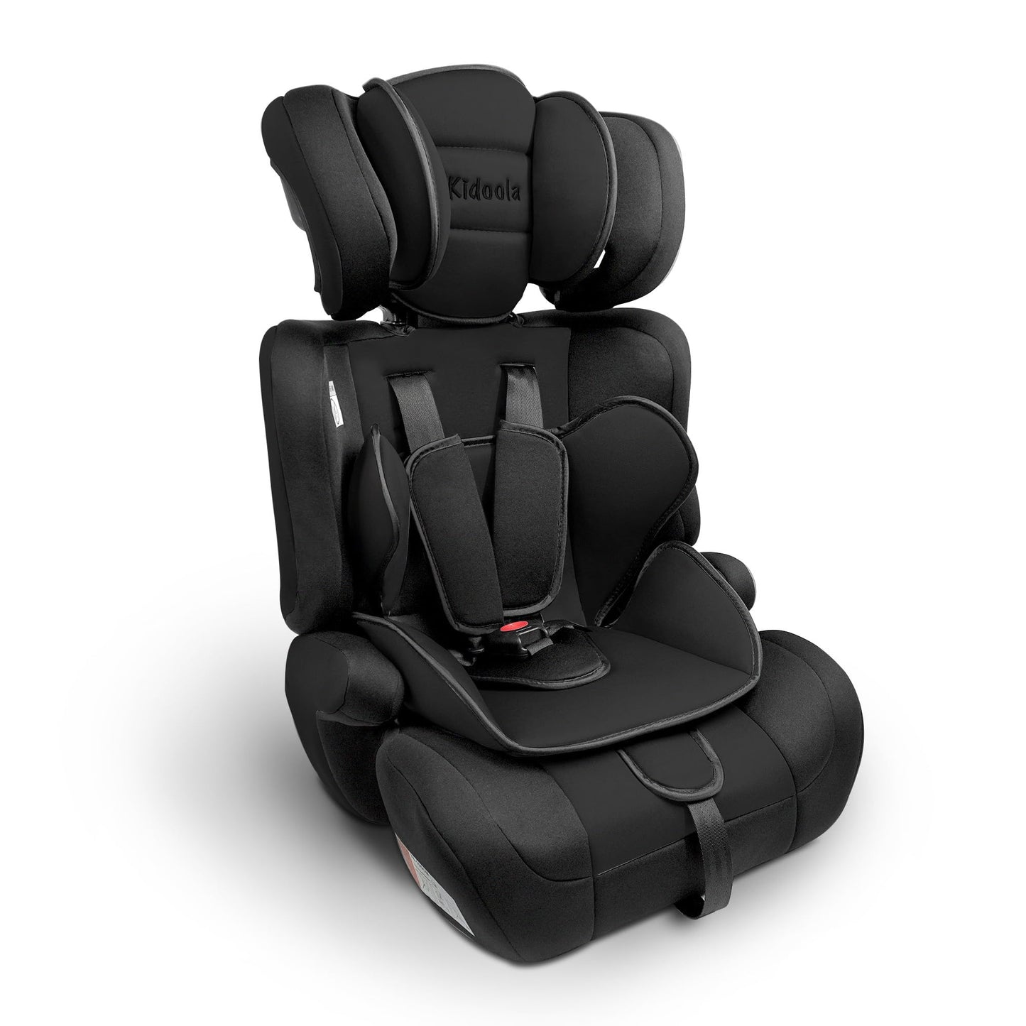 Kidoola Adjustable Car Seat for Toddlers & Children - Safety Certified Booster Seat, Padded & Comfortable with 3 Adjustable Age Functions & Straps, Up to 12 Years - ECE R44/04 (Black)