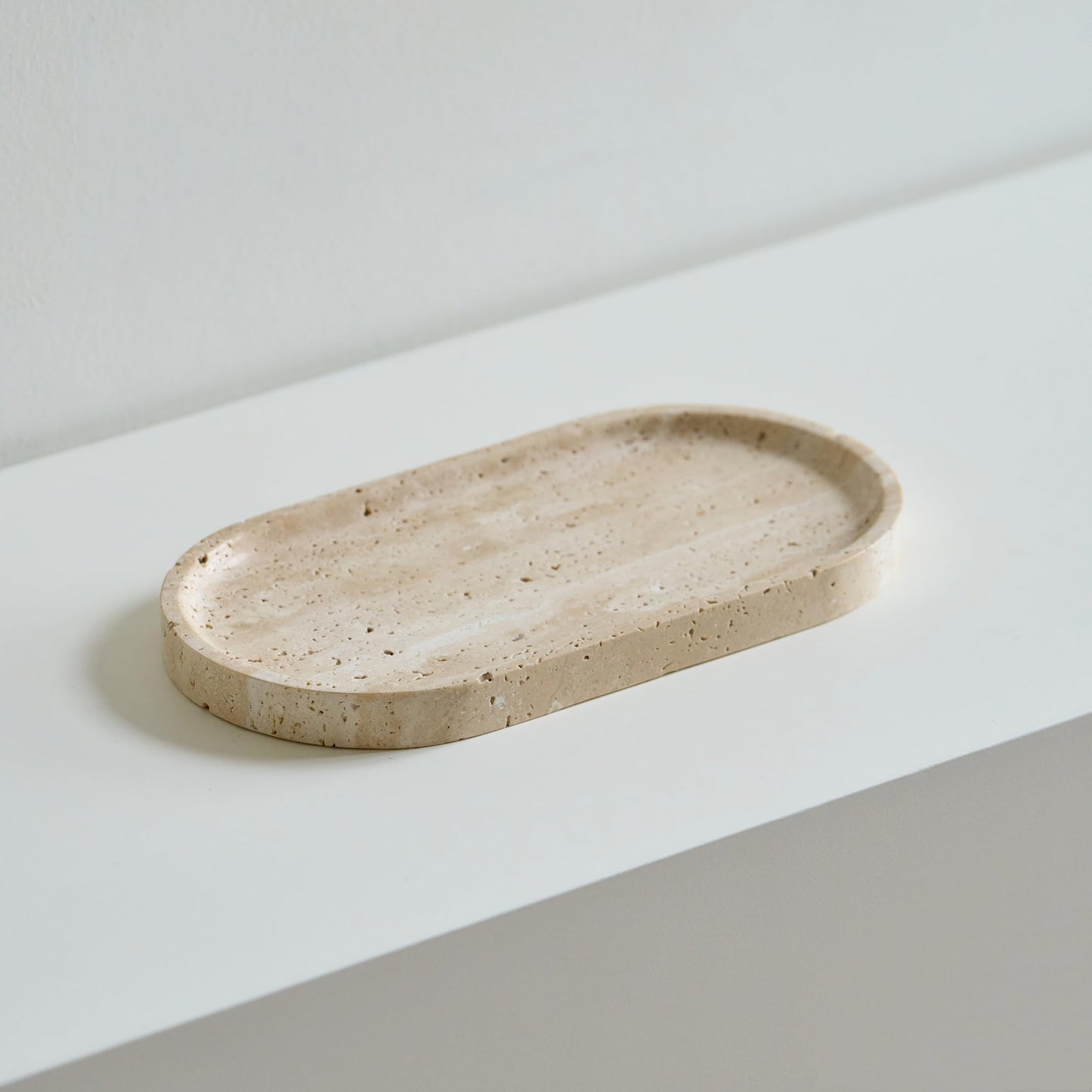 WILD WORKS Natural Travertine Oval Tray - 100% Real Stone Handcrafted, Modern Multi-Purpose Decorative Organizer for Kitchen, Bathroom, Living Room Home Decor