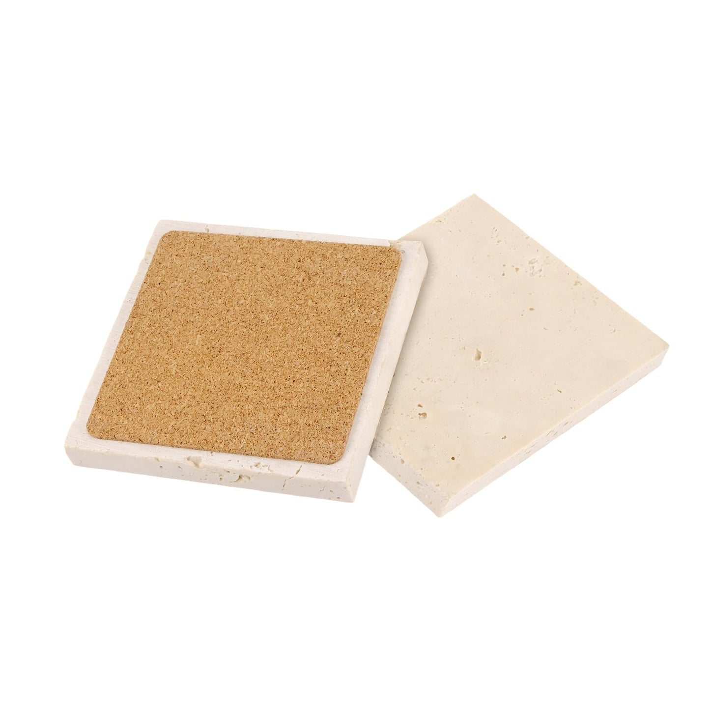 YAUFWUA 6 Pack 4 Inch Square Travertine Coaster, Absorbent Marble Coaster with Cork Pad Travertine Drink Coasters Stone Coasters for Home Decor, Coffee Tabletop