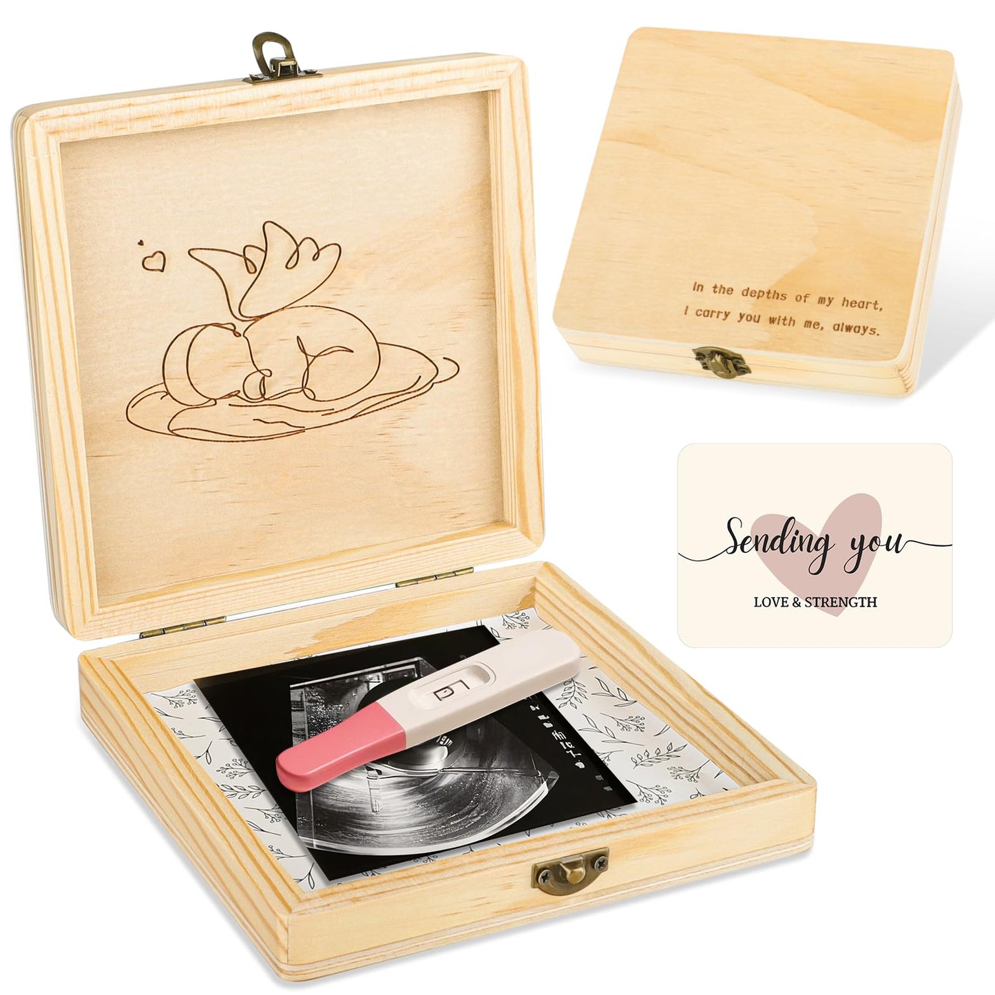 Ceiner Miscarriage Gifts for Mothers, Memorial Box for Pregnancy Loss, Wooden Angel Baby Keepsake with Storage for Photo & Ornament - Comfort Sympathy Bereavement Gift for Parents, Mom and Dad
