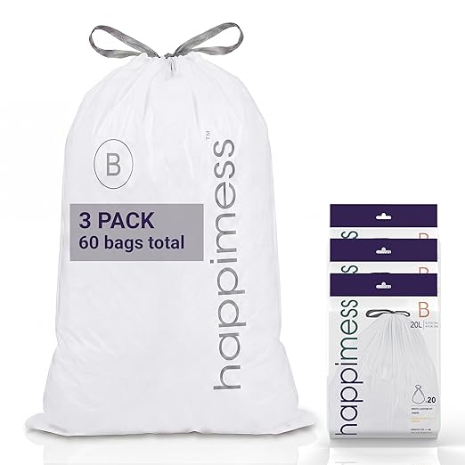 happimess HPM3000B-WHITE 5.3 Gallon Kitchen Drawstring Trash Bags, Trash Can