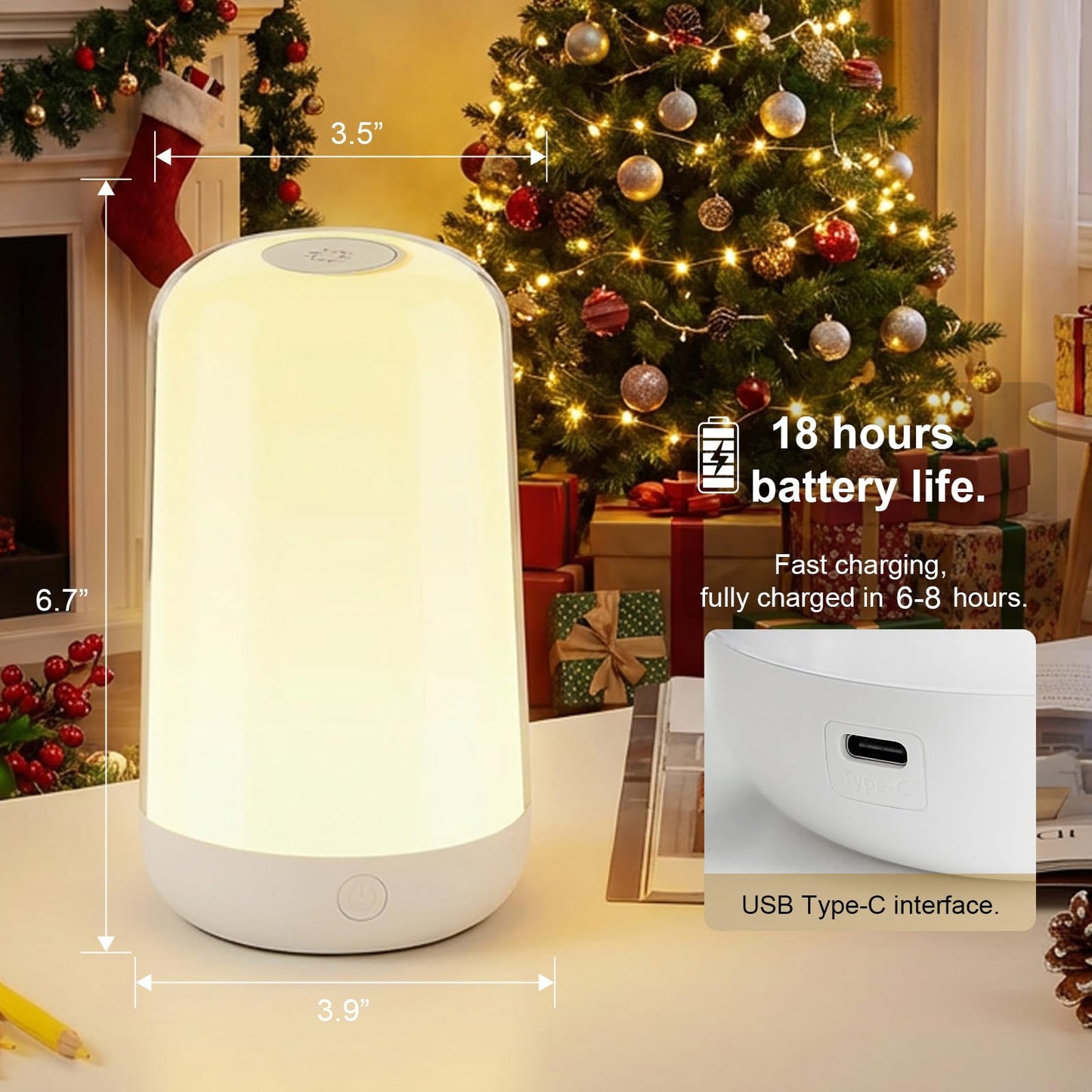 FRIDEKO HOME RGB Touch Bedside Lamp for Nightstand, 3 Color Temperatures Rechargeable Battery Night Light, Dimmable Mood Lighting for Bedroom Living Room Nursery, Breastfeeding, Kids, Adult