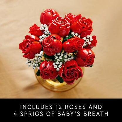 LEGO Botanicals Bouquet of Roses Artificial Flowers - Fake Red Roses Building Set for Adults, Ages 18+ - Gifts for Valentines Day for Her - Home Decor for Table Display - 10328