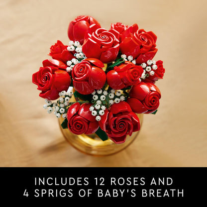 LEGO Botanicals Bouquet of Roses Artificial Flowers - Fake Red Roses Building Set for Adults, Ages 18+ - Gifts for Valentines Day for Her - Home Decor for Table Display - 10328