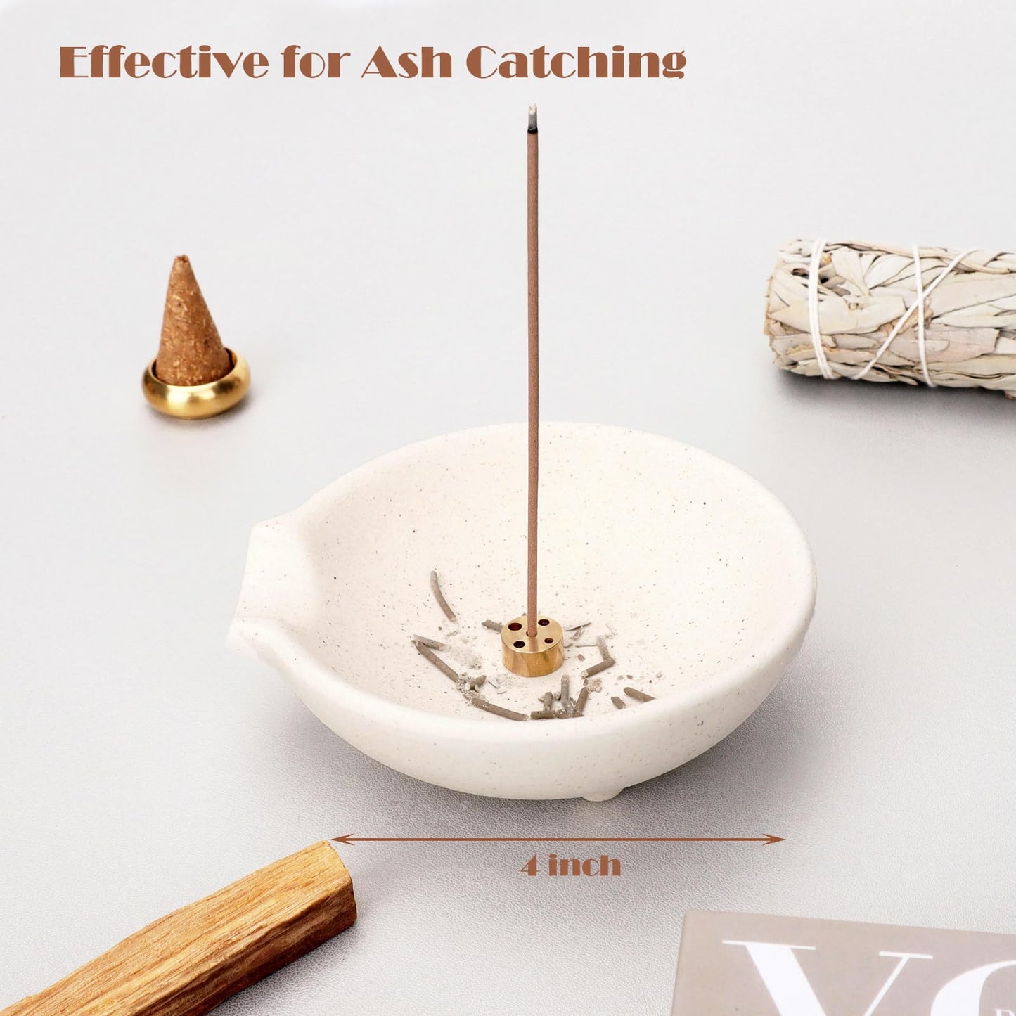 Incense Holder for Sticks Cones Sage Palo Santo 4 in 1 Incense Stick Burner Holder with Ash Catcher Modern Ceramic Incense Burner Bowl for Home Cleansing Meditation