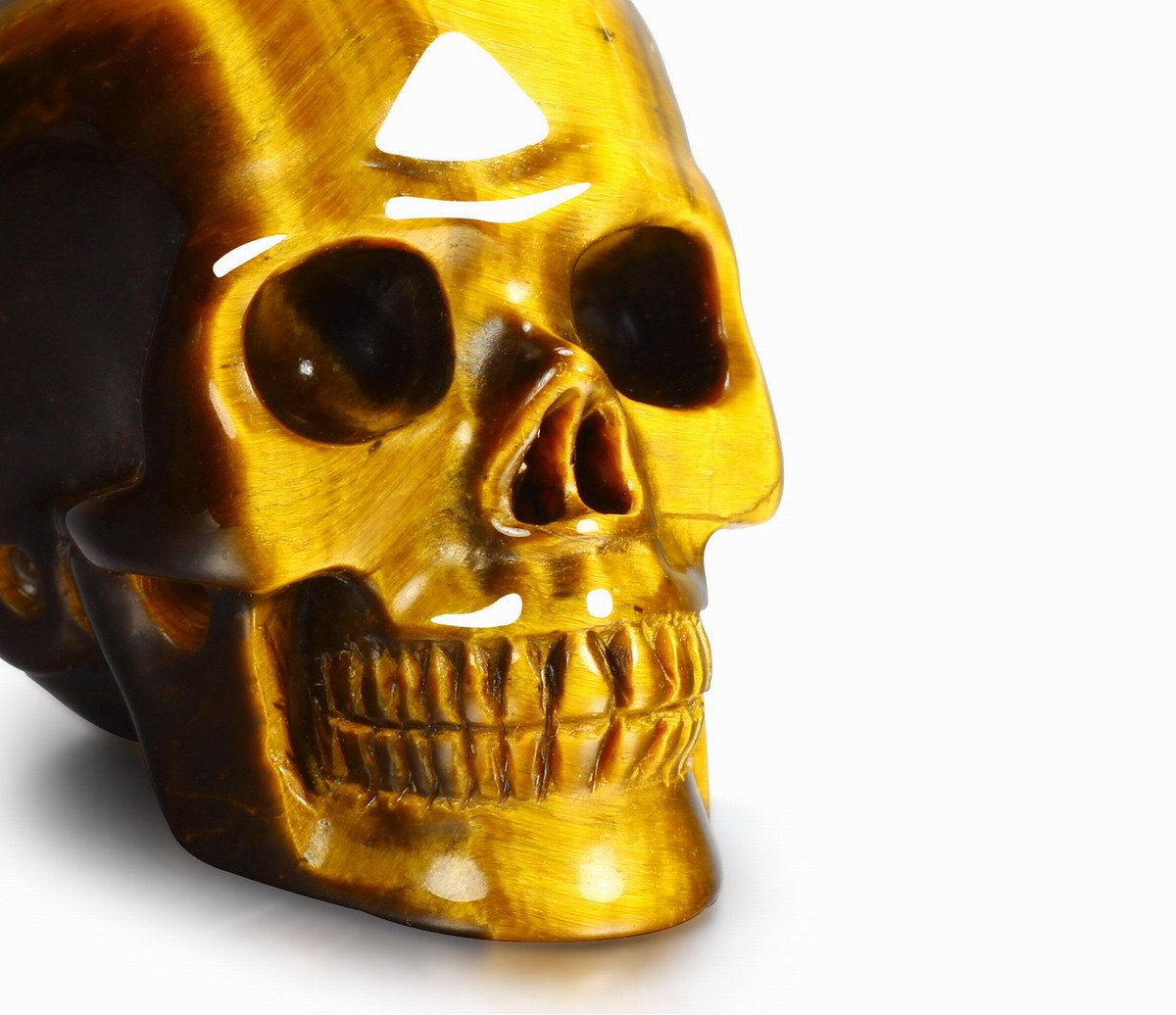 Skullis 2.0" Gold Tiger Eye Crystal Skull, Hand Carved Gemstone Fine Art Sculpture, Reiki Healing Stone Statue.780A
