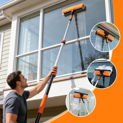 TONYINGO 26FT High Reach Duster Kit with 5-20FT Flip-Lock & Screw Dual Locking Extension Pole, Cobweb Duster, Washable Ceiling Fan Cleaner & Window Squeegee for Glass & High Roof