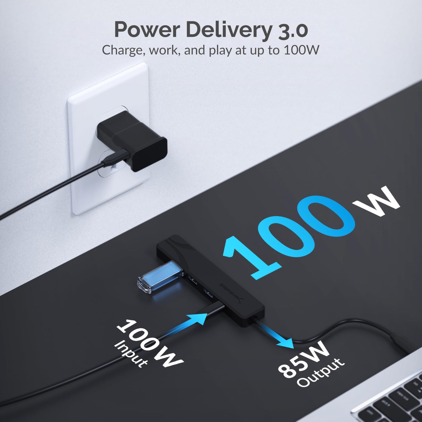 SABRENT 4-Port USB 3.0 Hub with Individual LED Power Switches - Slim, Portable Design - 2 Ft Cable - Fast Data Transfer - Compatible with Mac & PC (HB-UM43)