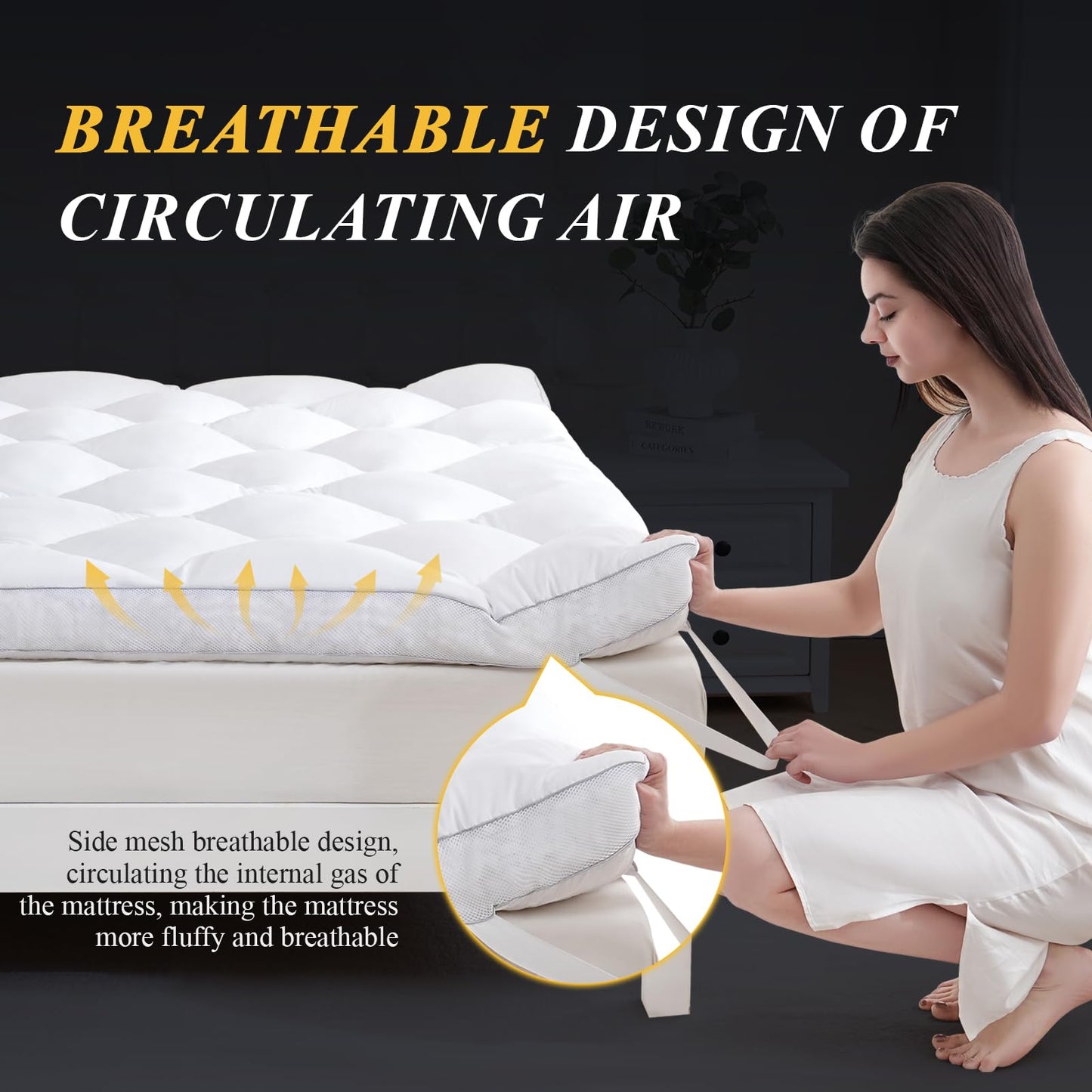 DOWNCOOL 3 Inch Queen Mattress Topper, Ultra Thick and Fluffy Supportive Memory Foam Mattress Topper for Body Pain, Mattress Pad with Breathable Mesh Design for Deep Sleep, 80x60x3 Inches