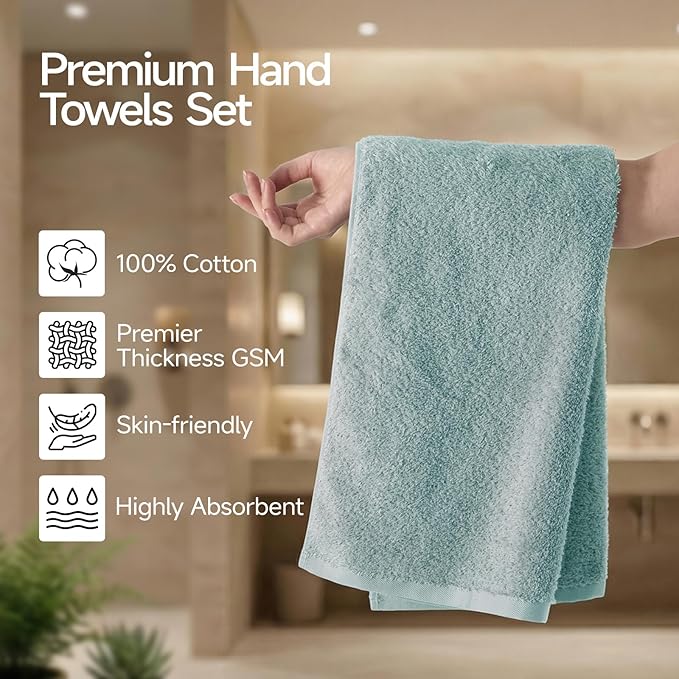 REDKISS 4Pack Luxury Hand Towels, 16x32 Inch 450 GSM 100% Turkish Cotton